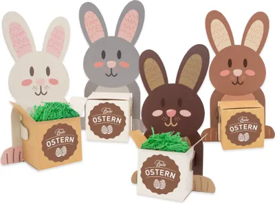 Produktbild von itenga Osternester Hasenbande Aufsteller Würfel Ostergras Sticker braun
