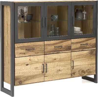 Produktbild von Highboard JANNE 157,5x140,5x40cm Balkeneiche furniert 6 Türen 3 Schubkästen