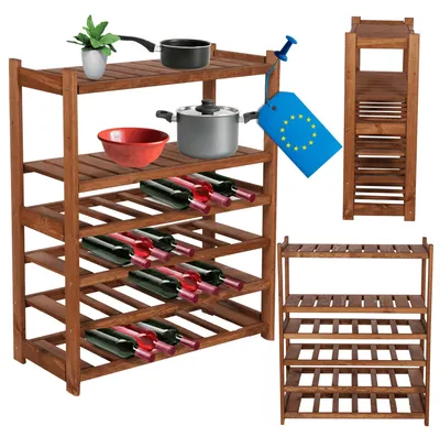 Produktbild von MODO24 Kombiregal Holz, 2 Fachböden, 4 Flaschenablagen, Standregal, Vorratsregal, Allzweckregal, Keller, Massivholz Kiefer, 85,8x70x33 cm, Braun, LSR