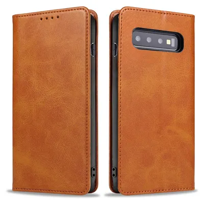 Produktbild von Handyhülle für Samsung Galaxy S10 Kunstleder Flip Cover Hülle Klapphülle Case Kartenfach Farbe: Hellbraun