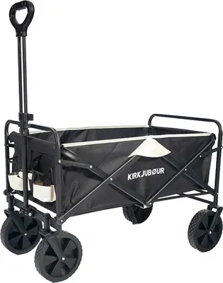 Produktbild von KIRKJUBØUR® faltbarer Bollerwagen, 100L Volumen, stufenlos verstellbarer Griff, 360° drehbare Räder, kompakt faltbar, schwarz/weiß | KJ-124