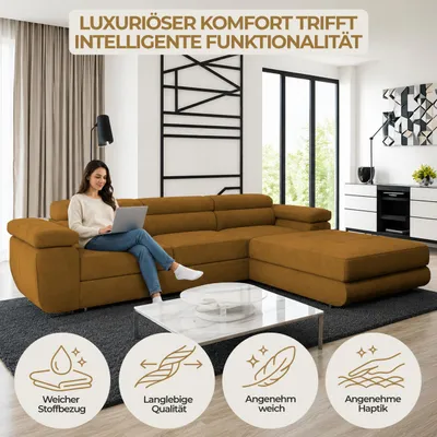 Produktbild von Ecksofa mit Schlaffunktion und Bettkasten, Designer Schlafsofa mit Bettkasten