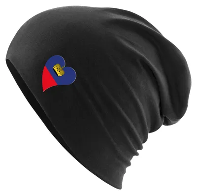 Produktbild von Huuraa Beanie Liechtenstein Flagge Herz Black One Size Baumwolle und Elasthan Mütze Geschenkidee