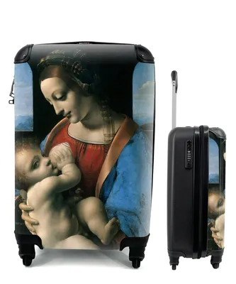 Produktbild von MuchoWow® Koffer Handgepäck Trolley Rollkoffer Kleine Reisekoffer mit 4 Rollen - Die Jungfrau Maria - Leonardo da Vinci - Cabin Size < 55x40x23 cm & 55x40x20 cm - Fotokoffer - Kabinenkoffer - Boardgepäck - Reise-Box - Reisekoffer - Reisegepäck - Koffer mit Bild - Trolley für Kinder