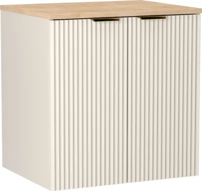 Zdjęcie produktu dla WENA Szafka pod umywalkę z drzwiczkami 60 cm, ryflowane fronty, metalowe uchwyty w kolorze złotym z orzechowym blatem (kolor: kaszmir)