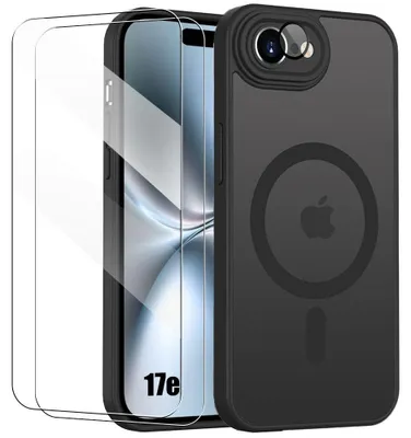 Image de Coque + 2 Verres Trempés pour iPhone 17e, avec Anneau Magnétique et Protection Caméra - Noir