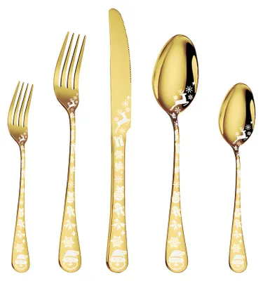 Produktbild von 40-teiliges Goldbesteck-Set für 5 Personen, Edelstahl mit runder Kante, spülmaschinenfest, für Zuhause und Restaurant, inkl. Messer, Gabel, Löffel