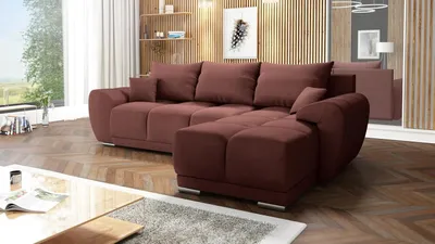 Produktbild von Velvet Ecksofa in L-Form – Pflaume Sofa – Couch mit Stauraum und Kissen - Ausziehbares Schlafsofa – Sofa mit Schlaffunktion - Schlafsofa mit Bettkasten – Gästebett – 289 x 189 cm