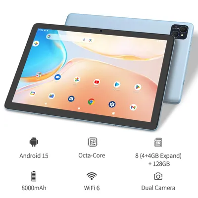 Produktbild von PRITOM Android 15 Tablet 10 Zoll, 8 GB (4+4 erweiterbar) RAM + 128 GB ROM, Octa-Core-Prozessor, Unterstützung 5G WiFi, mit Tastatur, Maus, Hülle