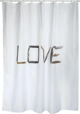 Produktbild von MSV® Premium Anti-Schimmel Textil Duschvorhang - Anti-Bakteriell, waschbar, 100% wasserdicht, mit 12 Duschvorhangringen - Polyester, „Love“ 180x200cm weiß