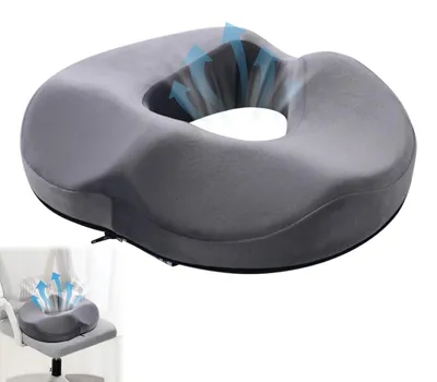 Produktbild von Orthopädisches Sitzkissen, ergonomisches Sitzkissen bei Hämorrhoiden, Steißbeinkissen aus Memory-Schaum, ringförmiges Sitzkissen zur Linderung von Steißbeinschmerzen, Sitzring für Auto, Sofa, Büro und Rollstuhl, grau