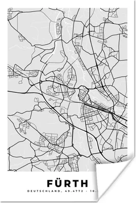 Produktbild von MuchoWow® Poster Deutschland - Karte - Fürth - Stadtplan 40x60 cm - Plakate für die Wand - Poster Babyzimmer