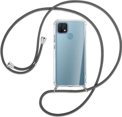 Produktbild von Handykette Backcover-Schutzhülle mit Band (Metall silberfarben) für Oppo A15 - dunkelgrau