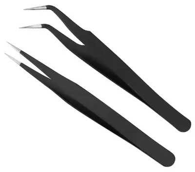 Produktbild von 2 Stück Wimpern Pinzette, Wimpernpinzette Set aus Edelstahl, Gerade Pinzette und Gebogene Pinzetten, Professionelle Pinzette Wimpern, Wimpernpinzette für Wimpernverlängerungen