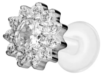Produktbild von Ohrpiercing, Nasenpiercing PTFE Labret mit Innengewinde + Titan-Aufsatz KRISTALLBLUME Silber Stablänge: 5mm | Stabstärke: 1,2mm
