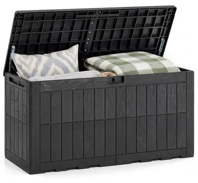 Produktbild von COSTWAY Gartenbox Outdoor mit abschließbarem Deckel 380 L, Aufbewahrungsbox mit Gasdruckfedern & Griffen, wetterfeste Auflagenbox Kissenbox Schwarz