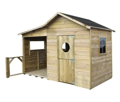 Produktbild von 4iQ Holz-Kinder-Gartenhaus „Ela“ – 240×125×173 cm Spielhaus für draußen