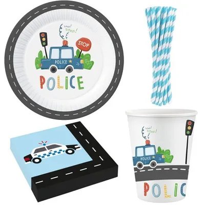 Produktbild von Polizei Kindergeburtstag Deko Partyset Geburtstag Kindergeburtstag Partygeschirr Deko