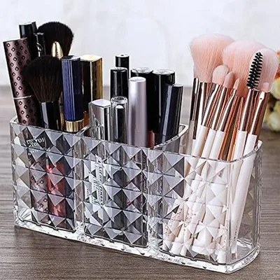 Produktbild von 3-Schublade-Acryl-Make-up-Ständer - Kosmetik-Organizer für Eyeliner, Lippenstift - Kristallene Schminktäschchen für Badezimmer, Schlafzimmer, Frisiertisch - Make-up-Organizer für Büro, Schreibtisch