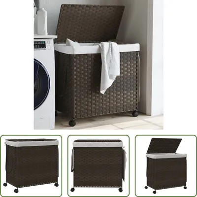 Immagine prodotto di The Living Store Cesto per la biancheria con rotelle Marrone scuro 60x35x60,5 cm Rattan