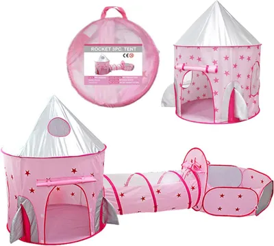 Image de Tente de jeu pour enfants et tunnel, 3 en 1, pliable, motif château, pour intérieur et extérieur