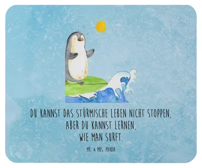 Produktbild von Mr. & Mrs. Panda Mousepad Pinguin Surfer - Eisblau - Geschenk, Mouse Pad, Mauspad, Urlaub, mousematte, Hawaii, Portugal, Motiviert, Optimistisch, computermatte, computer