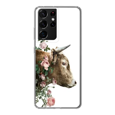 Produktbild von MuchoWow® Handyhülle Schutzhülle Hülle für Samsung Galaxy S21 Ultra Schottischer Highlander - Kuh - Blumen Silikon Softcase Handy Hülle - Mobiltelefon