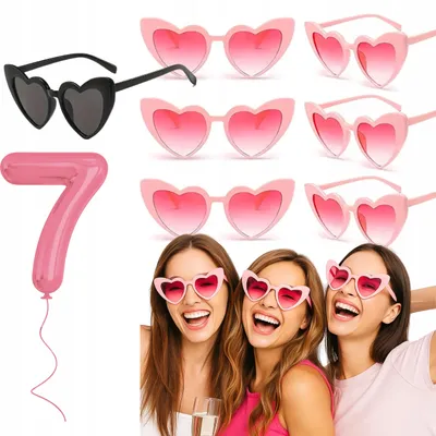 Produktbild von Hopki Katzenaugen Herz Partybrillen Set 7 Stück Hochzeit JGA
