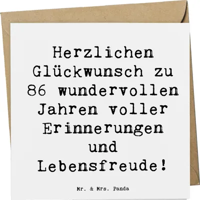 Produktbild von Mr. & Mrs. Panda Glückwunschkarte Spruch 86. Geburtstag - Weiß - Geschenk, Freude, Grußkarte, 86 Jahre, Wertschätzung, Erinnerungen, Happy Birthday, Klappkarte, faltkarte