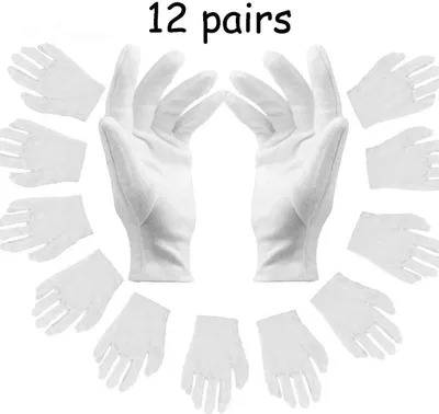 Produktbild von Weiße Baumwollhandschuhe, mit weißem Stoff, 12 Paar (24 Handschuhe) elastische weiße Arbeitshandschuhe, bequem und atmungsaktiv, für trockene Hände und Ekzeme, Feuchtigkeitscremes, Schmuckinspektion und mehr