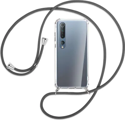 Produktbild von Handykette Backcover-Schutzhülle mit Band (Metall silberfarben) für Xiaomi Mi 10 (Pro) - dunkelgrau