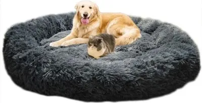 Obrázek produktu pro Extra velký, kulatý, měkký pelíšek pro psy a kočky, omyvatelný, s polštářem, koš pro domácí mazlíčky - 100 x 100 cm - šedý