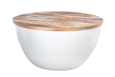 Produktbild von riess-ambiente Runder Couchtisch INDUSTRIAL STORAGE 60cm weiß natur Mangoholz mit Stauraum Beistelltisch Tisch