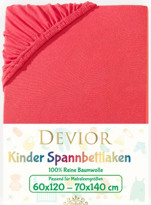 Produktbild von Devior Jersey Kinder Spannbettlaken 60x120 - 70x140 cm rot Bettlaken 100% Baumwolle bis 12cm Matratzenhöhe Gummizug