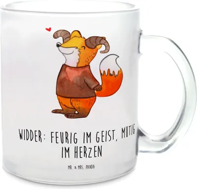 Produktbild von Mr. & Mrs. Panda Trinkglas Widder Astologie - Transparent - Geschenk, Geburtstagsgeschenk, Sternzeichen, Glasbecher, Tee Tasse, Tierkreiszeichen, Astrologie, Haferl, Pott