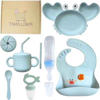 Produktbild von Sicherheits-Set für Neugeborene mit 7 Stücken - Silikon-Set für Löffel, Speichelabtropfer, Flasche, Fingerfütterung, Fingerfütterungsstück, Fleischlöffel und Milchdispensereinrichtung