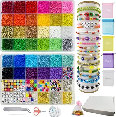 Produktbild von Perlen zum Auffädeln 16000 Stück 3mm Perlen Set,Schmuckset Bastelperlen Armband,DIY Schmuck,für DIY Armbändern,Ketten,Glasperlen,36 Farben, 22 Zubehör