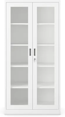 Image de Armoire de classement C012, vitrine en verre, armoire de bureau, armoire universelle, armoire à portes battantes, en tôle d'acier, revêtement par poudre, verrouillable, dimensions : 185 cm x 90 cm x 40 cm (blanc)