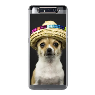 Produktbild von MuchoWow® Handyhülle Schutzhülle Hülle für Samsung Galaxy A80 Hund - Sombrero - Schwarz Silikon Softcase Handy Hülle - Schutzdeckel