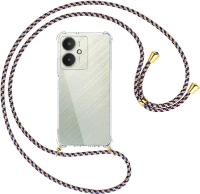 Produktbild von Handykette Backcover-Schutzhülle mit Band (Metall goldfarben) für Xiaomi Redmi 13C 5G, Poco M6 5G - blau+beige
