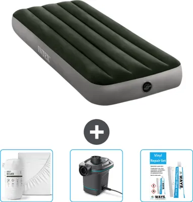 Produktbild von Intex Luftbett – 1 Person – 76 x 191 x 25 cm – Grün – im Lieferumfang enthalten Spannbettuch - Pumpe en Reperaturset
