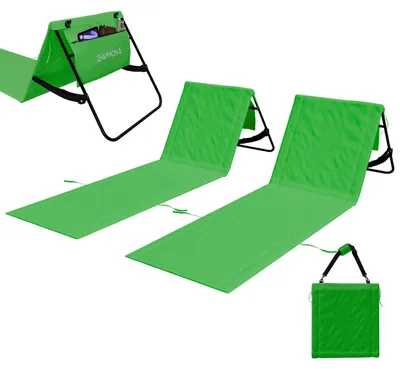 Produktbild von 24MOVE® Strandmatte 2er Set klappbar mit Rückenlehne, Strandliege mit Gurt, tragbar für Strand und Garten, Liegematte grün