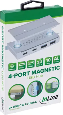 Zdjęcie produktu dla InLine 35395M, USB 3.2 Gen 2 (3.1 Gen 2) Type-C, USB 3.2 Gen 2 (3.1 Gen 2) Type-C, USB 3.2 Gen 2 (3.1 Gen 2) Type-A, 10000 Mbit/s, Srebrny, Aluminium, Tajwan