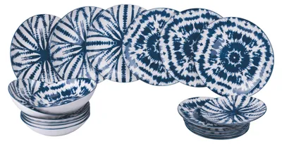 Produktbild von Villa d'Este Home Geschirrset „The Blue“ Porzellan, 18-teilig / 6 Personen – 6 Speiseteller, 6 Frühstücksteller und 6 tiefe Teller