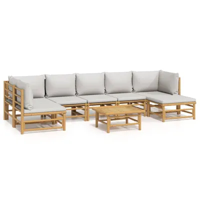 Produktbild von 8-tlg. Garten-Lounge-Set mit Kissen Hellgrau Bambus