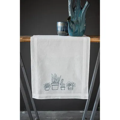 Productafbeelding van Vervaco platstik borduurset, tafelkleed "Kamerplanten", bedrukt borduurpatroon, 40x100 cm
