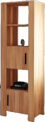 Produktbild von Bücherregal Lubic aus Kernbuche massiv 67x45x205 cm mit 2 Türen und 3 Fächern