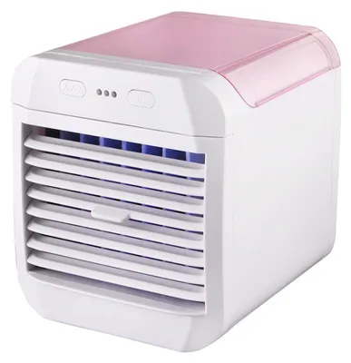 Immagine prodotto di Condizionatore portatile, mini ventilatore, raffreddatore, 3 velocità del vento, umidificatore da tavolo alimentato tramite USB, luce notturna, rosa