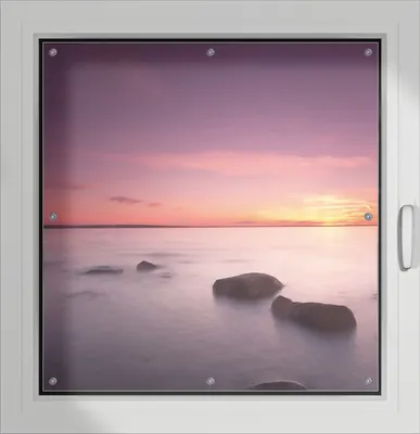 Produktbild von Wallario Lichtschutzbild, Dekorativer Sichtschutz Sonnenschutz 96 x 93 cm mit Motiv: Nebel am See bei Sonnenuntergang - Verdunklung ohne Bohren