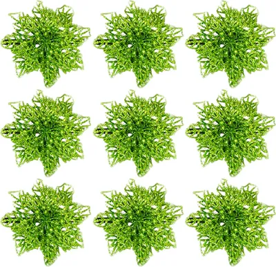 Image de Lot de 9 décorations : fleur sans pince verte 10 cm